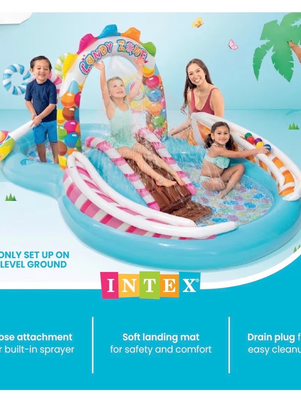 Candy Zone Inflatable Kids Splash Pool with Slide - Blue & Pink - Picture 4 of 4